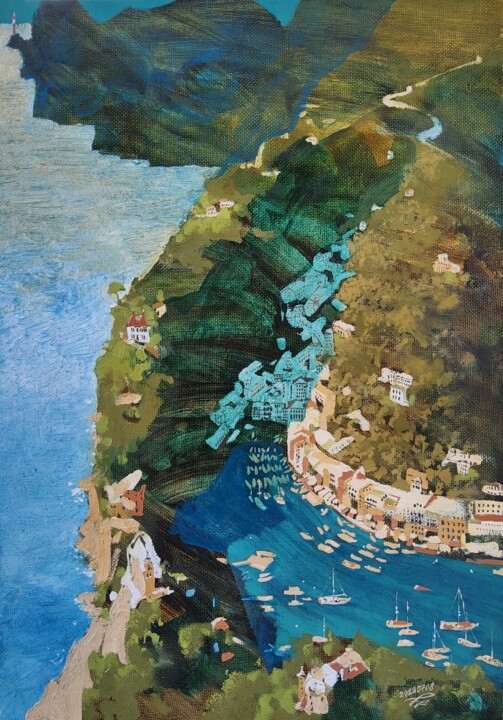 Schilderij getiteld "Portofino. Italia" door Chesnov Evgenii, Origineel Kunstwerk, Olie