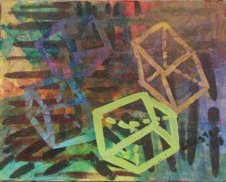 Painting titled "The 4 cubes" by Richard Raveen Chester, Original Artwork, Oil