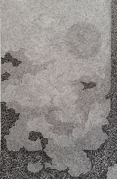 Dessin intitulée "Le labyrinthe du fou" par Moa, Œuvre d'art originale, Marqueur