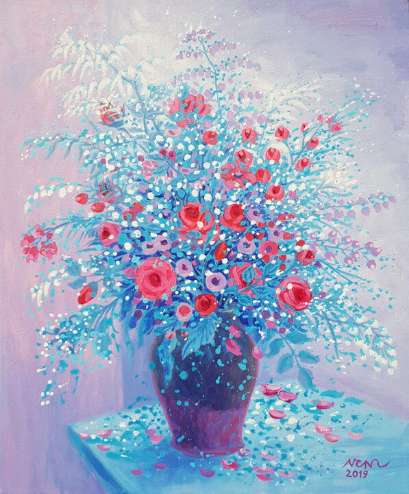 Pittura intitolato "flower vase Painting" da Chi Nguyen, Opera d'arte originale, Acrilico