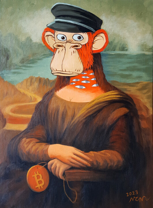 Painting titled "Mona Lisa in the di…" by Chi Nguyen, Original Artwork, Acrylic Mounted on Wood Stretcher frame