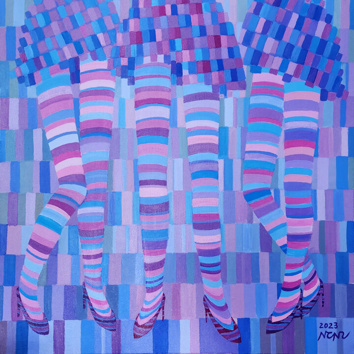 Painting titled "Blue legs Painting" by Chi Nguyen, Original Artwork, Acrylic Mounted on Wood Stretcher frame