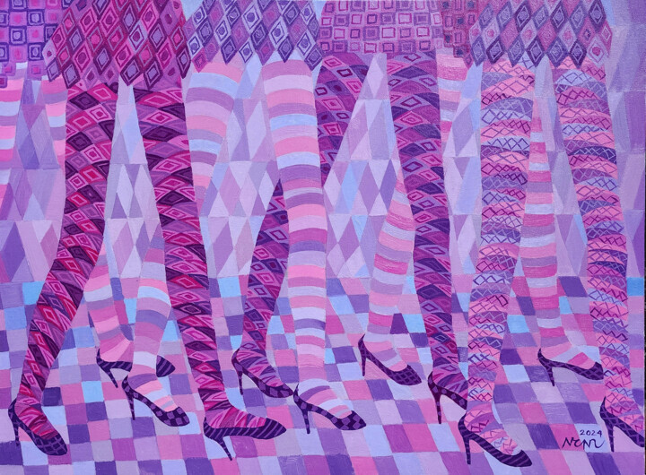 Peinture intitulée "Pink legs Painting" par Chi Nguyen, Œuvre d'art originale, Acrylique Monté sur Châssis en bois