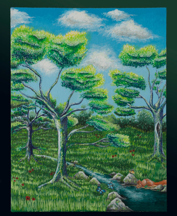 Painting titled "Piccolo bosco" by Chiara Albanesi, Original Artwork, Tempera