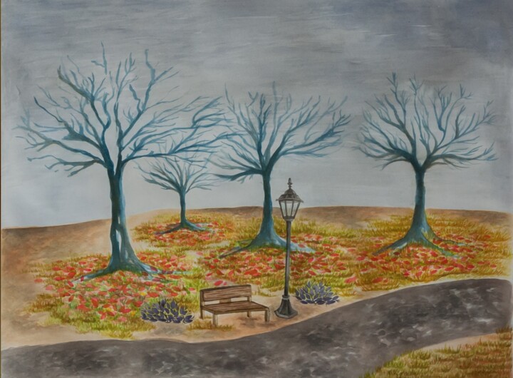 Painting titled "Autunno" by Chiara Albanesi, Original Artwork, Watercolor