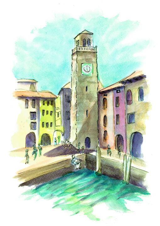 Peinture intitulée "Apponale Tower in R…" par Chiara Gomiselli (Chiara Go Arts), Œuvre d'art originale, Aquarelle