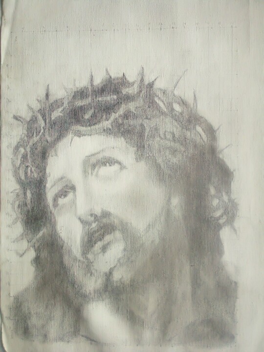 Zeichnungen mit dem Titel "Jesus christ with t…" von Chibuike Ezenyinwa, Original-Kunstwerk, Kohle