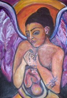 Painting titled "ANGEL of Guard" by Chicana Artist.... Ruth Olivar Millan, Original Artwork