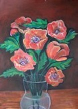 Painting titled "Red Poppies" by Chicana Artist.... Ruth Olivar Millan, Original Artwork, Oil