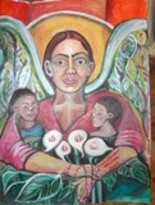 Pintura titulada "Frida Kahlo and Chi…" por Chicana Artist.... Ruth Olivar Millan, Obra de arte original, Otro
