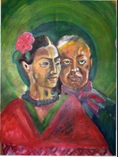 Painting titled "Frida and Diego Riv…" by Chicana Artist.... Ruth Olivar Millan, Original Artwork, Other