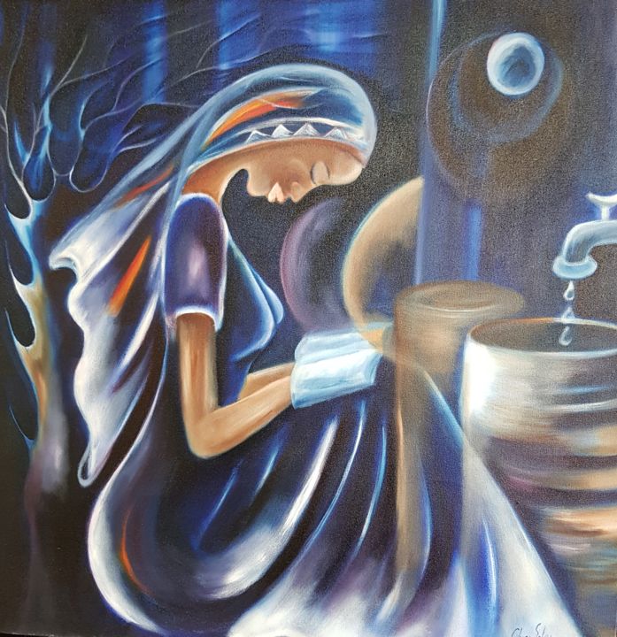 Painting titled "The water, the book…" by Francisca Sales Machado Chica Sales, Original Artwork, Oil