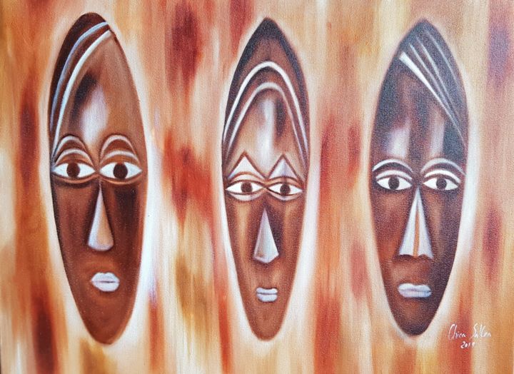 Painting titled "Masques" by Francisca Sales Machado Chica Sales, Original Artwork, Oil