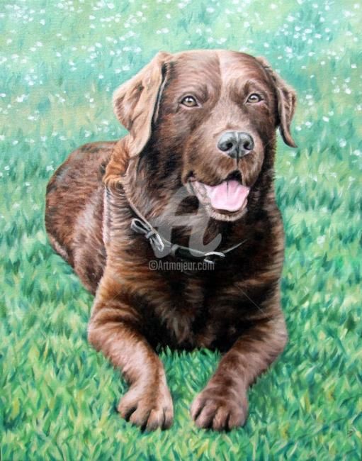 Painting titled "Choco Labrador" by Arts & Dogs, Original Artwork, Oil