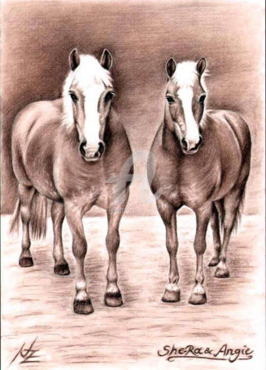 Painting titled "Haflinger" by Arts & Dogs, Original Artwork, Charcoal