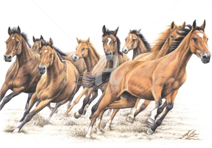 Pintura titulada "Trakehner Horses" por Arts & Dogs, Obra de arte original, Oleo