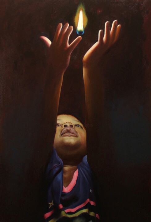 Peinture intitulée "IGNITING HOPE" par Chidiebere Umeasiegbu, Œuvre d'art originale, Huile
