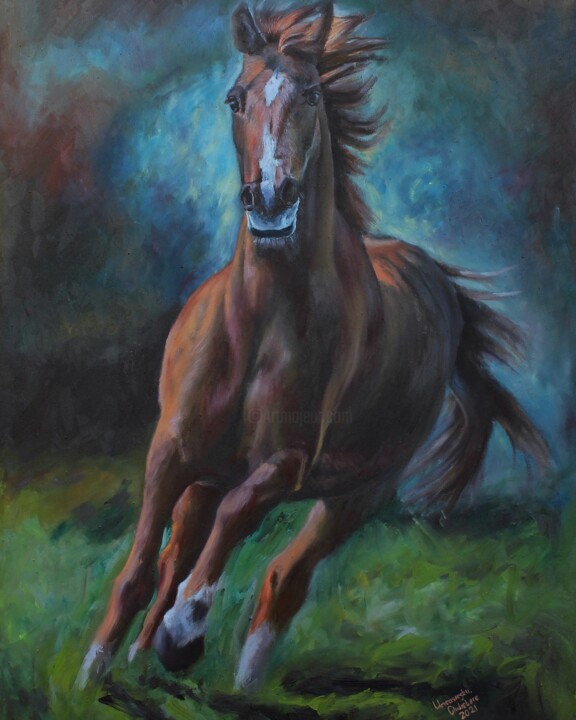Painting titled "GRACEFUL CHARGE" by Chidiebere Umeasiegbu, Original Artwork, Oil