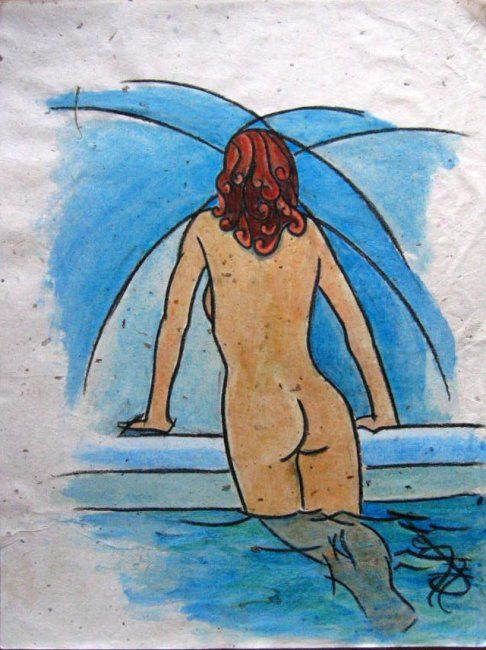 Painting titled "Sortie de bain" by Sonja Chiffot, Original Artwork, Oil