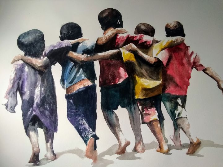 Painting titled "the more together" by Chika Idu, Original Artwork, Watercolor