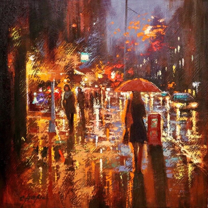 Painting titled "Lafayette Street" by Chin H Shin, Original Artwork, Oil
