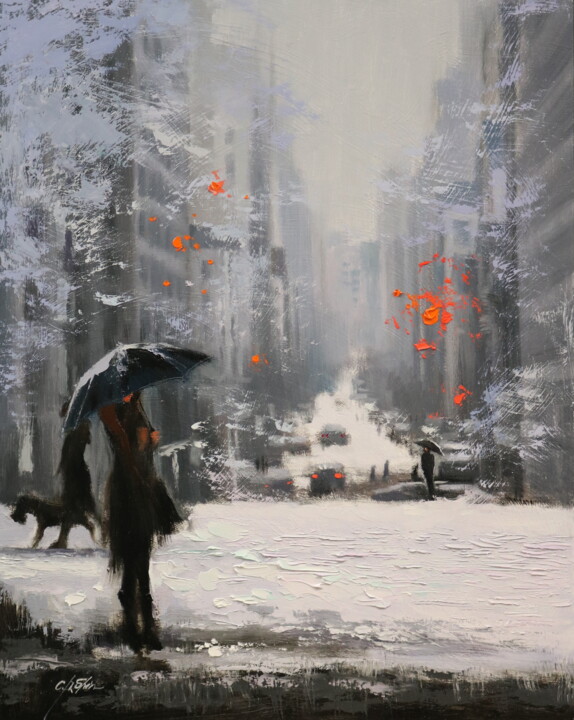 Painting titled "White Snow in Lexin…" by Chin H Shin, Original Artwork, Oil