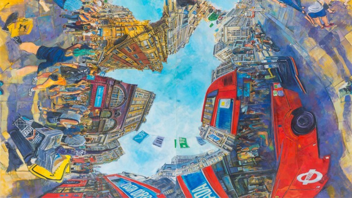 Peinture intitulée "redbusesc.jpg" par Chin Kong Yee, Œuvre d'art originale, Huile