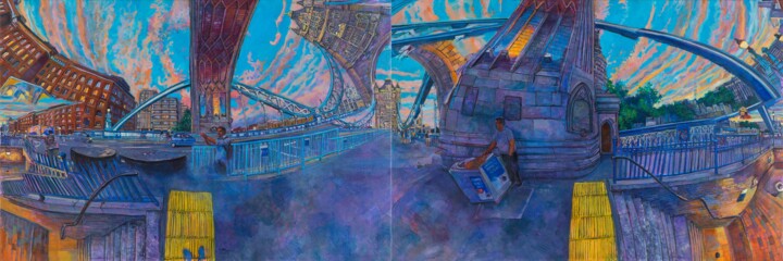 Pintura intitulada "tower bridge a" por Chin Kong Yee, Obras de arte originais, Óleo