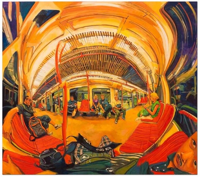 Painting titled "Red Train" by Chin Kong Yee, Original Artwork