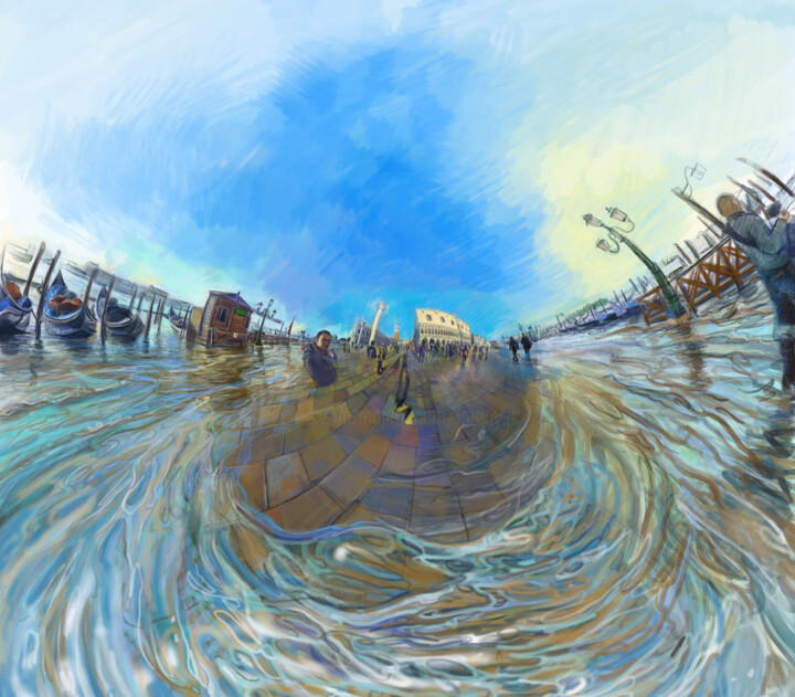 Arts numériques intitulée "Flooding in Venice2…" par Chin Kong Yee, Œuvre d'art originale, Peinture numérique