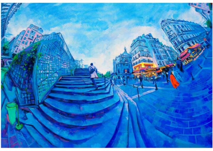 Schilderij getiteld "Paris cafe" door Chin Kong Yee, Origineel Kunstwerk