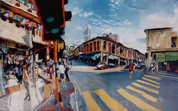 Peinture intitulée "Jalan petaling" par Chin Kong Yee, Œuvre d'art originale, Huile