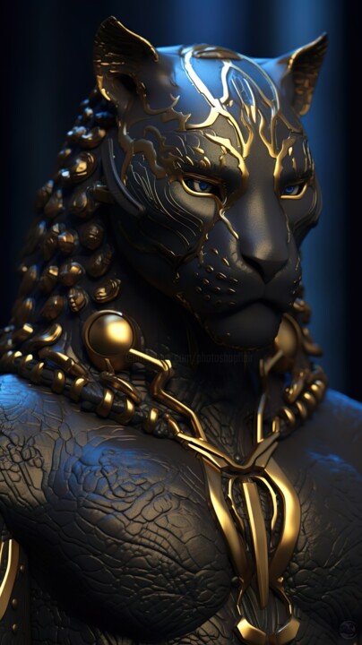 Digital Arts titled "Black Panther King" by China Alicia Rivera, Original Artwork, Digital Painting