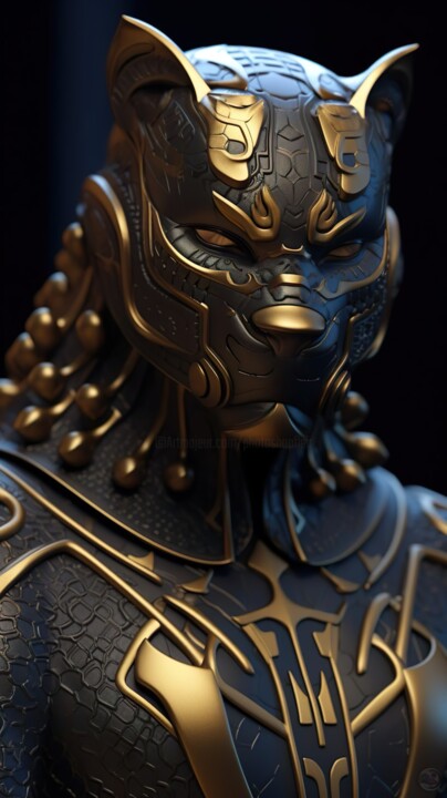 Digital Arts titled "Black Panther Golde…" by China Alicia Rivera, Original Artwork, AI generated image