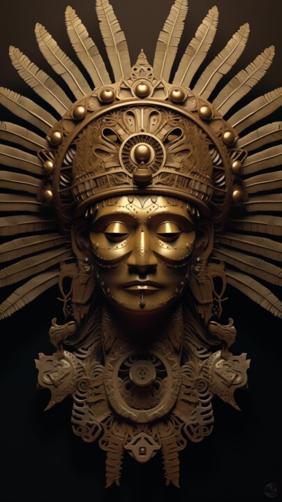 Digital Arts titled "Sacred Indian Mask" by China Alicia Rivera, Original Artwork, Digital Painting