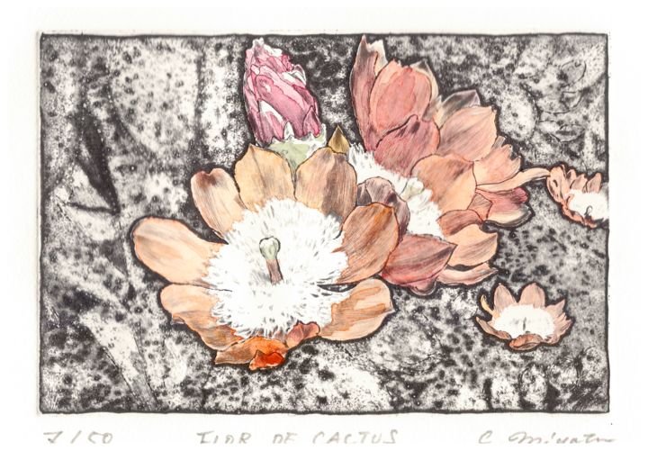Incisioni, stampe intitolato "" Flor de Cactus "" da Chinami Miyata, Opera d'arte originale, incisione