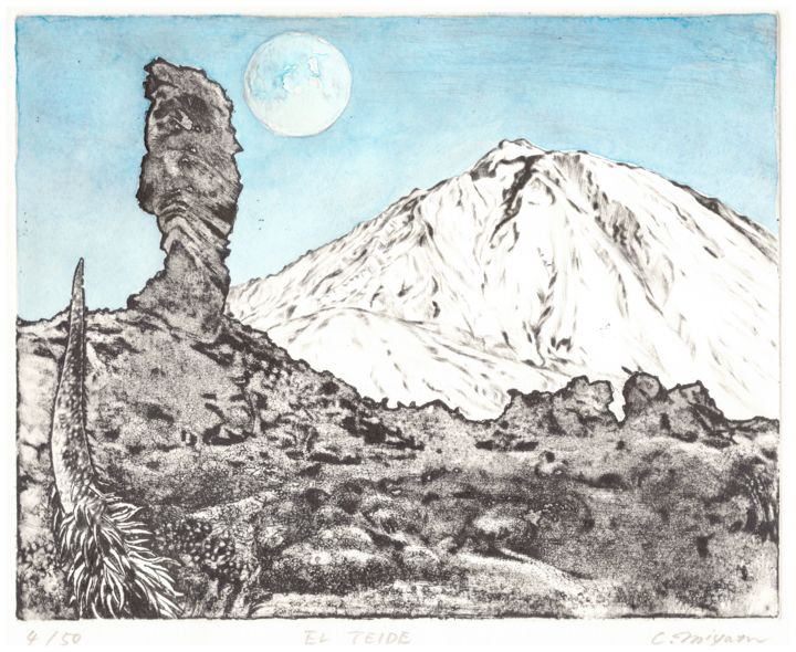 Gravures & estampes intitulée "El Teide" par Chinami Miyata, Œuvre d'art originale, Gravure