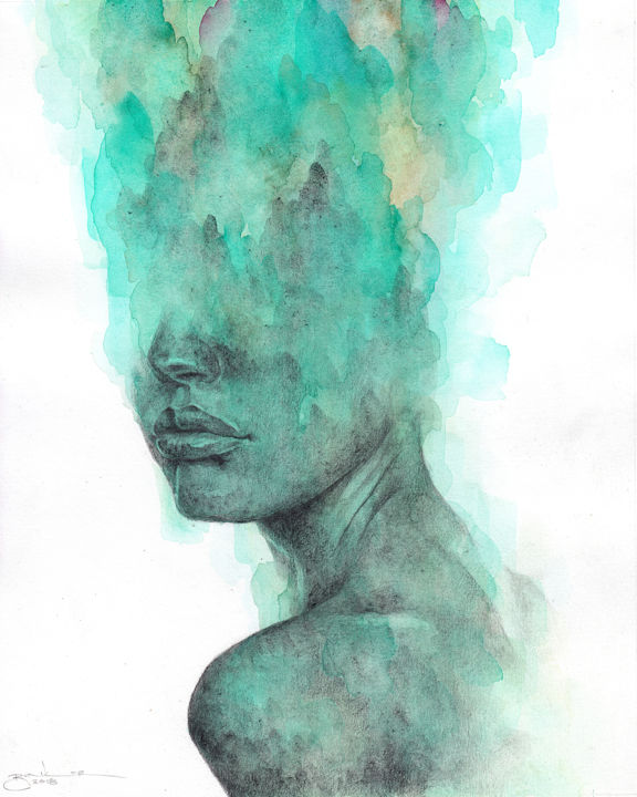 Painting titled "Untitled Portrait" by Jonathan Bunker, Original Artwork, Watercolor