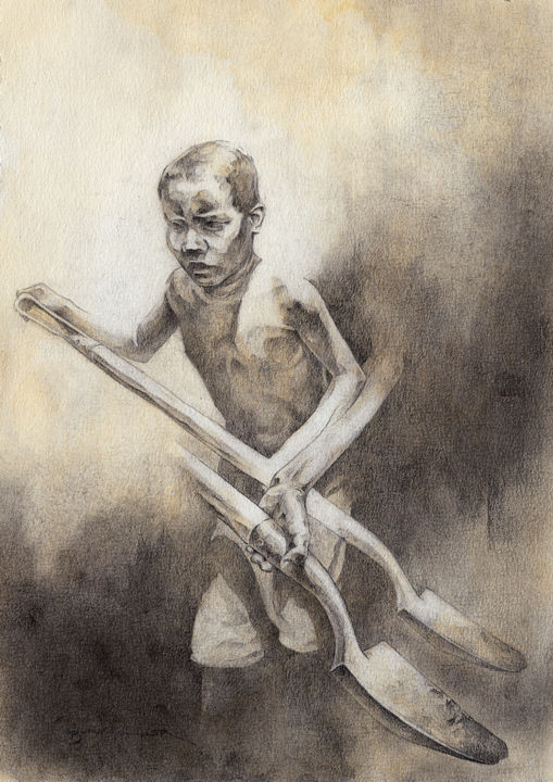 Dessin intitulée "Boy" par Jonathan Bunker, Œuvre d'art originale, Graphite