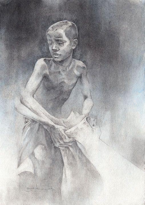 Disegno intitolato "Boy 02" da Jonathan Bunker, Opera d'arte originale, Grafite