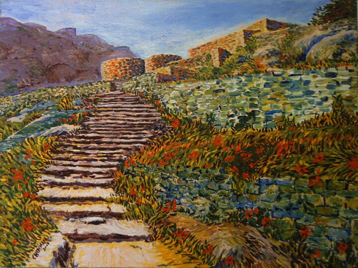 Painting titled "steps-to-the-castle…" by Chinmaya Br, Original Artwork, Acrylic
