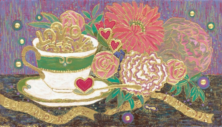 Painting titled "LOVE IN MY CUP 2" by Chiori Ohnaka, Original Artwork, Pigments