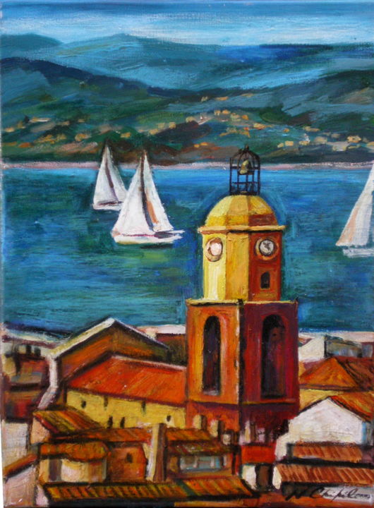 Ζωγραφική με τίτλο "Saint-Tropez" από Atelier   N N  : Original Art Prints By , Αυθεντικά έργα τέχνης, Ακρυλικό