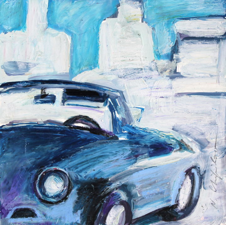 Peinture intitulée "Cabriolet bleu" par Atelier   N N  : Original Art Prints By , Œuvre d'art originale, Acrylique
