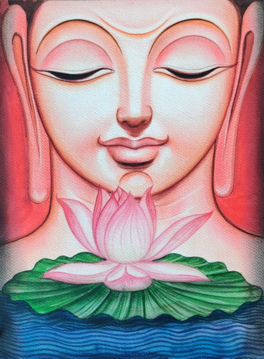 Картина под названием "Buddha 1" - Chiranjib Panda, Подлинное произведение искусства, Акварель