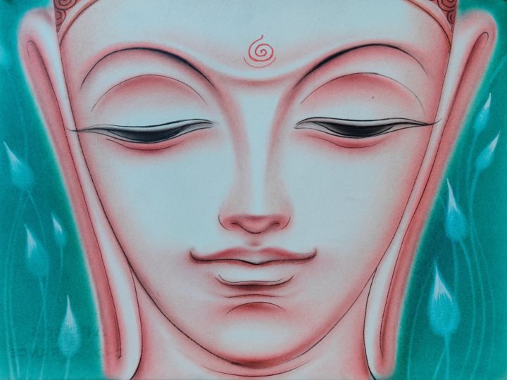 Painting titled "Buddha3" by Chiranjib Panda, Original Artwork, Watercolor