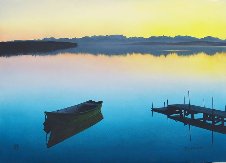 Pintura intitulada "J11050 Ammersee" por Chjapp, Obras de arte originais, Óleo