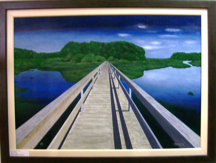 Painting titled "J13064 Wooden Bridg…" by Chjapp, Original Artwork, Acrylic Mounted on Wood Stretcher frame