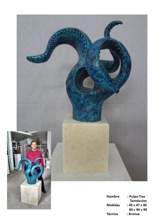 Sculpture titled "pulpo-3-tentaculos.…" by Chkunte, Original Artwork, Metals