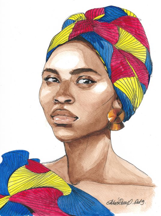 Painting titled "Gisèle" by Chloé Remy, Original Artwork, Watercolor